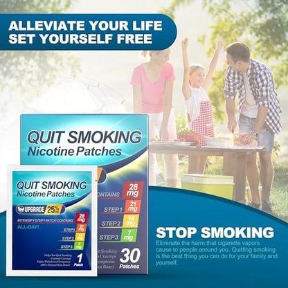 Quit Smoking Patches Step 1+, 21mg Upgraded to 28mg, Can Be Divided Into Four Pieces, 7mg. Stop Smoking Aid That Works in 2 Weeks (30 Patches)
