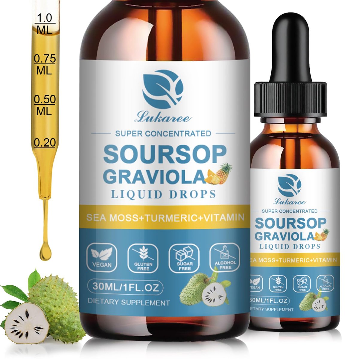 (2 Pack) Soursop Graviola Leaf Extract Liquid Drop Plus Pure Botanical Sea Moss for Cell Support & Regeneration, Immunity and Gut Health, Soursop Bitters Liquid丨Full Texture, Pineapple Flavor, 1 Fl Oz - görsel 5