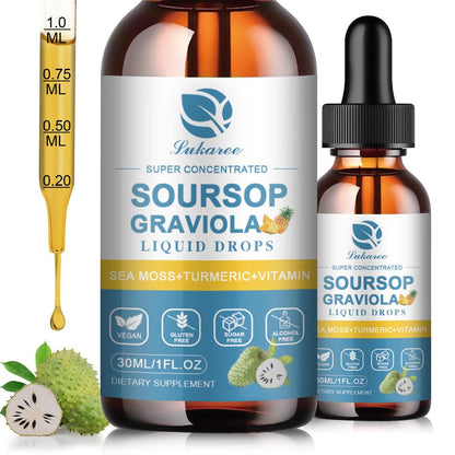 (2 Pack) Soursop Graviola Leaf Extract Liquid Drop Plus Pure Botanical Sea Moss for Cell Support & Regeneration, Immunity and Gut Health, Soursop Bitters Liquid丨Full Texture, Pineapple Flavor, 1 Fl Oz