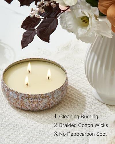 M&SENSE Cherry Blossom Scented Candles 12 oz, Large 3 Wick Soy Tin Candle, Over 40 Hour Burning Time, 100% Natural Vegan Wax, Relaxing Aromatherapy Aesthetic Candle Gift for Women and Men