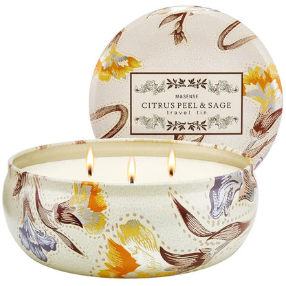 M&SENSE 3 Wick Soy Candles for Home Scented, 12oz Citrus & Sage Scented Aromatherapy Candle for Stress Relief, 40 Hour Burn Time, Highly Scented Candle Gift