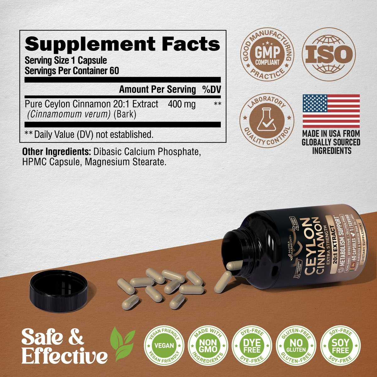 Ceylon Cinnamon Capsules - Extra Strength - – GMO-Free & Gluten-Free: Perfect for those with dietary restrictions – Image 6