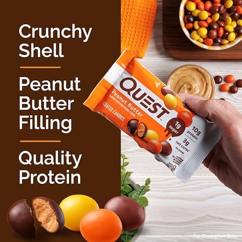Quest Nutrition Coated Candies, Peanut Butter, 1g Sugar, 10g Protein, 4g Net Carbs, Gluten Free, Keto Friendly, 4 Count - görsel 7