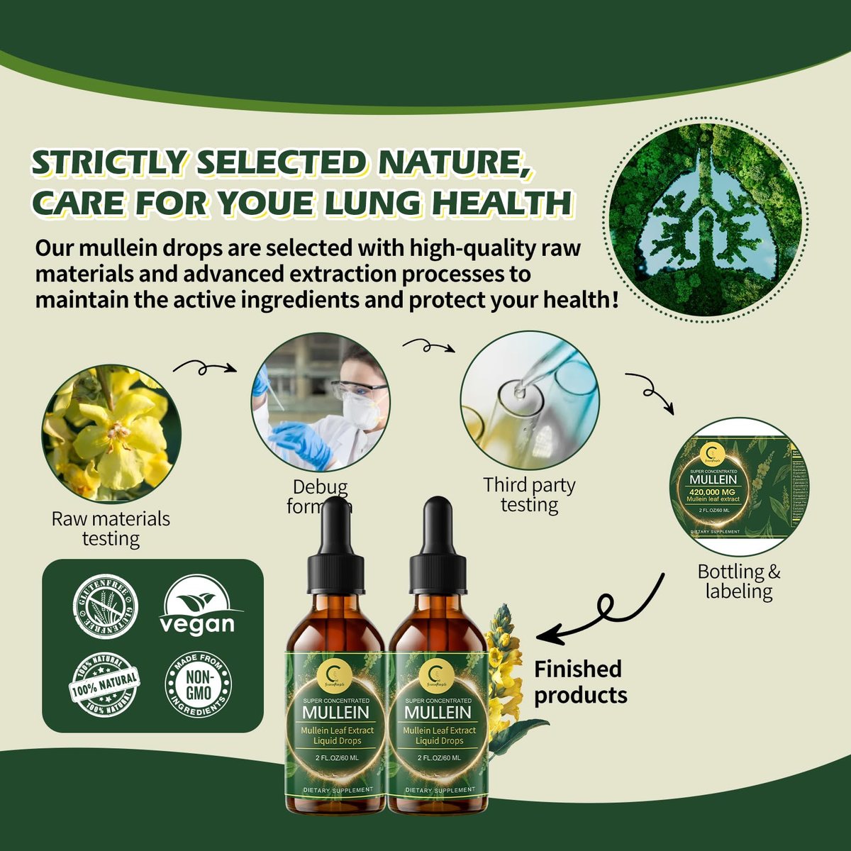 GPGP GreenPeople Mullein Leaf Drops with Elderberry - Max Strength Lung Cleanse and Detox for Smokers, Mucus Relief & Respiratory Support - Liquid Tincture, Alcohol-Free, 2 FL OZ - görsel 14
