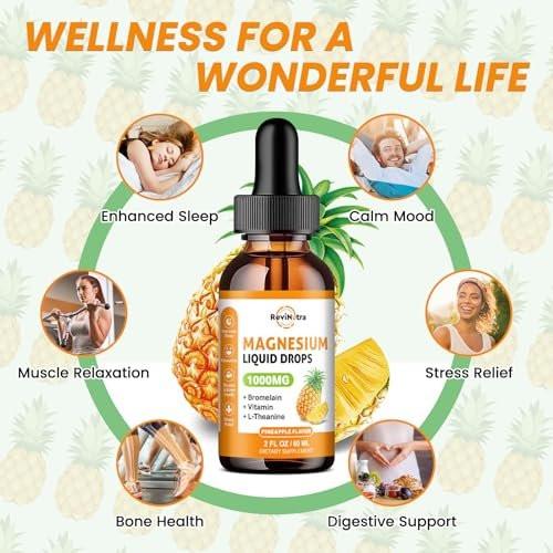 Magnesium Glycinate Liquid Drops, 1000mg of Liquid Magnesium Complex Supplement for Sleep, Nerve, Energy, Muscle, Bone, Calm & Digestion, High Absorption, 2 Fl Oz, Sugar-Free Pineapple Flavor - görsel 4