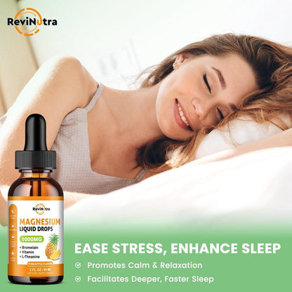Magnesium Glycinate Liquid Drops, 1000mg of Liquid Magnesium Complex Supplement for Sleep, Nerve, Energy, Muscle, Bone, Calm & Digestion, High Absorption, 2 Fl Oz, Sugar-Free Pineapple Flavor