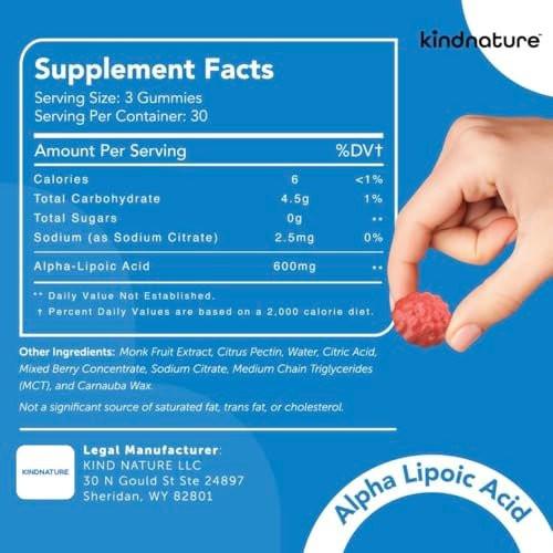 kindnature Alpha Lipoic Acid Gummies 600mg – Neuropathy Supplements – ALA for Nerve Comfort & Antioxidant Support – Sugar-Free, Vegan, Non-GMO – 90 Gummies - görsel 11