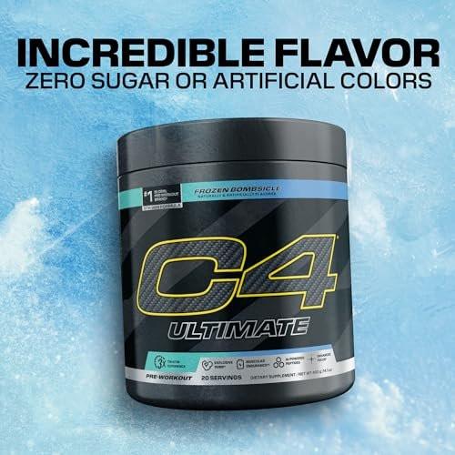 C4 Ultimate Pre Workout Powder - Sugar Free Preworkout Energy Supplement for Men & Women - 300mg Caffeine + TeaCrine + Dynamine + Creatine - Frozen Bombsicle, 20 Servings - görsel 6