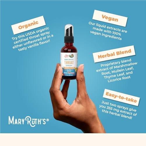 MARYRUTH'S USDA Organic Throat Spray with Mullein Leaf | Marshmallow Root & Licorice Root & Thyme Leaf | Vanilla | 4 Herbal Blend | Non-GMO | Vegan | Gluten Free | 1 Fl Oz | Up to 100 Servings - görsel 7