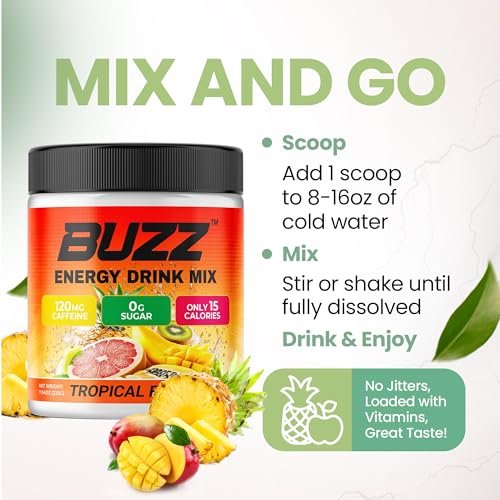 Morning Buzz Energy Drink Powder - Sugar Free Energy Drink Mix - Pre Workout Drink Mix with 18 Vitamins & Minerals, No Jitters, No Crash - Gluten Free, No Artificial Dye, Original Tropical Fusion Flavor - görsel 13