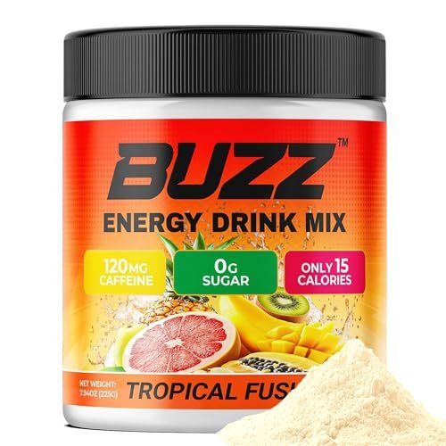 Morning Buzz Energy Drink Powder - Sugar Free Energy Drink Mix - Pre Workout Drink Mix with 18 Vitamins & Minerals, No Jitters, No Crash - Gluten Free, No Artificial Dye, Original Tropical Fusion Flavor - görsel 7