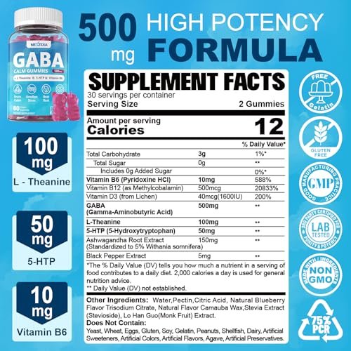 GABA Gummies 500 mg - Sugar-Free Calm – Ashwagandha: An adaptogenic herb that helps the body manage stress and – Image 4