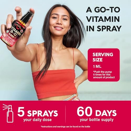 USDA Organic Vitamin B12 Sublingual Spray - 5000 mcg Liquid Vegan Methylcobalamin for Women & Men - Energy Boost, Focus & Mood, Brain Health Support - Maximize Absorption - 2 Month Supply, 2 fl oz - görsel 2