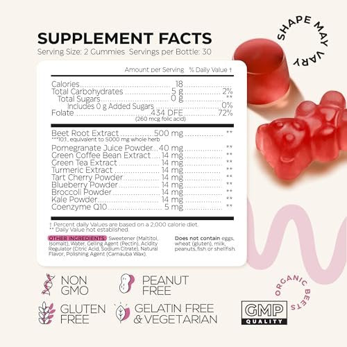Beets for High Blood Pressure 120 Pcs (2 Pack) - Beet Root Chews with Pomegranate Juice Powder - Nitric Oxide Gummies for Energy, Cardio Health - Gummy Supplement for Men and Women - Sugar Free - görsel 7