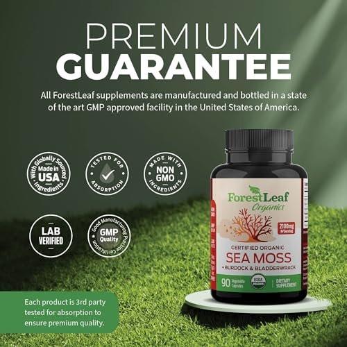ForestLeaf Organic Irish Sea Moss Capsules | 2100mg Raw Seamoss Pills Advanced Supplement Superfood + Burdock, Bladderwrack for Digestive, Respiratory, Immune Health | 90 Vegan Organic Sea Moss Caps - görsel 13