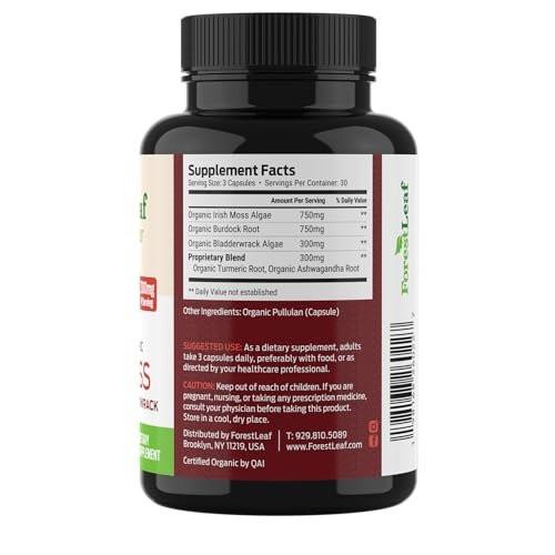 ForestLeaf Organic Irish Sea Moss Capsules | 2100mg Raw Seamoss Pills Advanced Supplement Superfood + Burdock, Bladderwrack for Digestive, Respiratory, Immune Health | 90 Vegan Organic Sea Moss Caps - görsel 16
