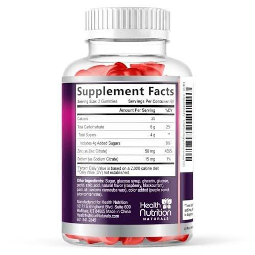 Zinc Gummies 50mg per Serving - Extra Strength Immune Support Antioxidant Gummy, Non-GMO & Gluten Free - Best Zinc Supplement for Skin Bone & Heart Health - Chewable Tasty Berry Flavor - 120 Gummies - görsel 14