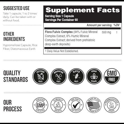 Flora Fulvic | Fulvic Acid + Humic Acid Complex – 550 mg | Mined in Utah, Prehistoric Deep Earth Extract | Immunity, Gut, Digestion – Natural Trace Mineral Complex, Fulvic Acid Supplement – 60 Capsules - görsel 13