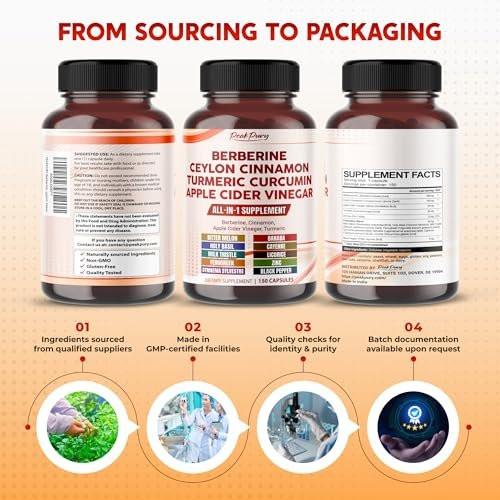 Berberine Cinnamon Apple Cider Vinegar Turmeric - Overall Wellness Support (150 Count) - görsel 2