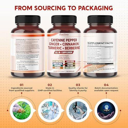 Cayenne Pepper Ginger Turmeric Berberine - Digestion, Gut Health Support (150 Count)