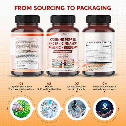 Cayenne Pepper Ginger Turmeric Berberine - Digestion, Gut Health Support (150 Count) - görsel 9
