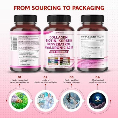 PEAKPURY Collagen Biotin Resveratrol Saw Palmetto - Skin, Joint Health Support (150 Count)