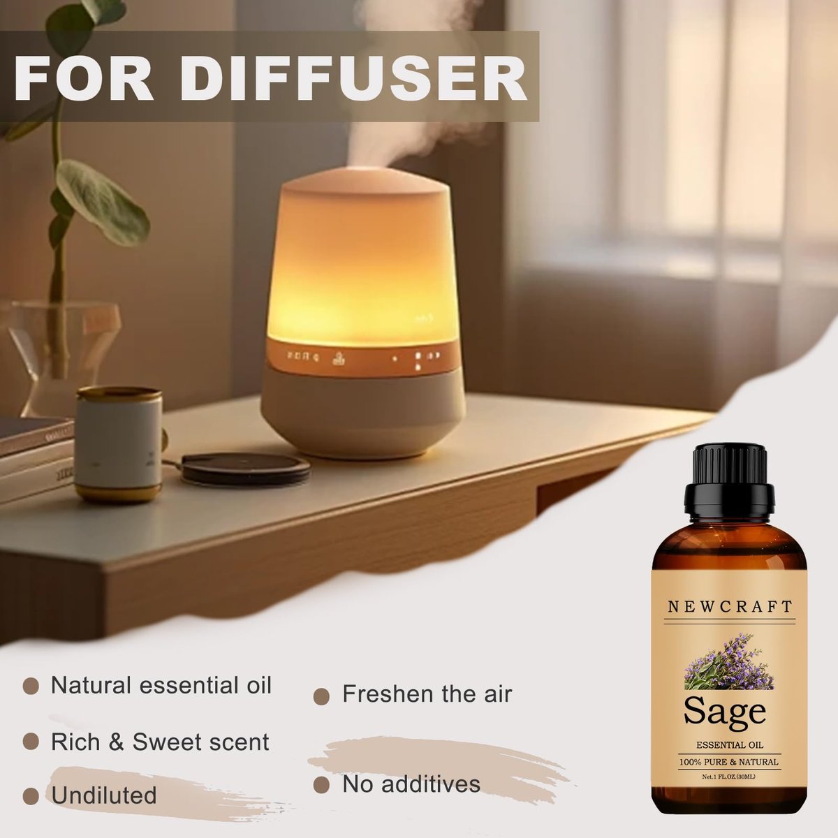 Sage Essential Oils, 100% Pure and Natural Essential Oil for Aromatherapy Diffuser - Sage/1 Fl Oz - görsel 5