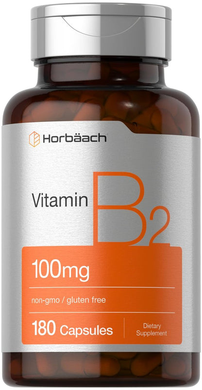 Horbäach Vitamin B2 100mg | 180 Capsules | Riboflavin Supplement | Non-GMO & Gluten Free
