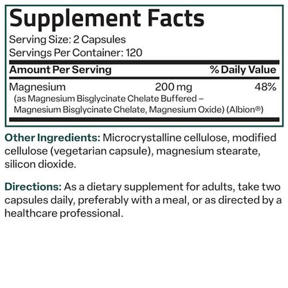 Bronson Magnesium Glycinate 200 mg per Serving, Chelated for High Absorption, Gentle on Stomach, Non-GMO, 240 Vegetarian Capsules