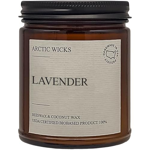 Arctic Wicks Scented Coconut Beeswax Candles | Coconut Beeswax Non Toxic Candle 9oz Amber | Farmhouse Candles Non-Toxic Clean Burn 100% USDA Certified Biobased (Lavender) - görsel 2