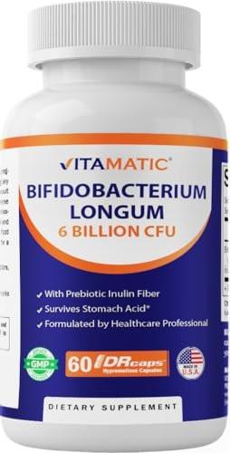 Vitamatic Bifidobacterium Longum 6 Billion CFU per DR Capsule - 60 Count - Promotes Intestinal Health - Made with Prebiotic Inulin Fiber - görsel 4