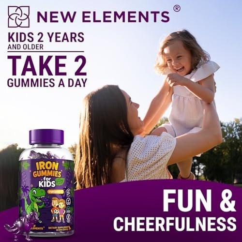 New Elements Iron Dinosaur Gummies for Kids with Vitamin C | Sugar-Free, Vegan, Gluten-Free & Non-GMO | Anemia Relief, Energy & Blood Health Support | Grape Flavor, Pectin-Based for Optimal Health - görsel 2