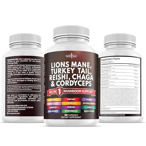 NEW AGE Lions Mane Mushroom Supplement with Turkey Tail Reishi Cordyceps Chaga with Marshmallow Root - görsel 16