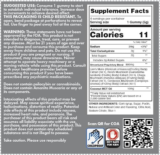 Shrumfuzed Proprietary Nootropic Gummy 3200mg - Lion's Mane, Reishi, Chaga, and Cordycep Nootropic Mushroom Blend (4, Watermelon) - görsel 4