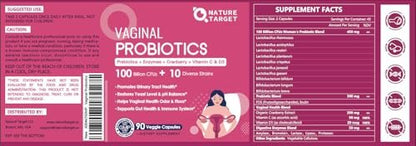 Vaginal Probiotics for Women, 100 Billion CFUs Probiotics & Prebiotics with Digestive Enzymes, Cranberry & D-Mannose - Womens Probiotic Supports pH Balance, Odor & Urinary Tract Health - 90 Capsules