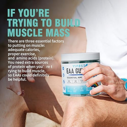 VIFSSG EAA Gummies 120 Gummies (Blue Raspberry), Essential Amino Acids - All 9 Essential Aminos (EAA) and All Branched-Chain Aminos (BCAAs), Non-GMO, Gluten Free, Vegetarian Friendly