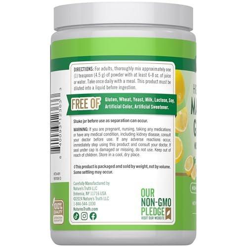 Nature's Truth Magnesium Glycinate Powder | 6 oz | Lemon Flavor | High Absorption | Vegan, Non-GMO, Gluten Free Supplement - görsel 5