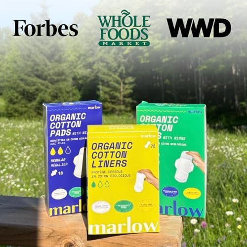 Marlow 100% Organic Cotton Pads - Free from plastic, fragrance, dyes, chlorine-bleaching, Ultra Soft, Leak Proof, Super Absorbent with extra sticky wings, Regular (Day Time), White - görsel 5