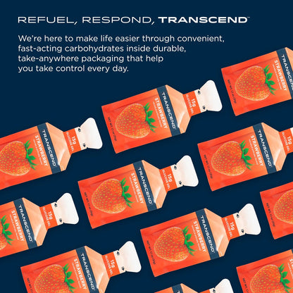 Transcend Foods Mini Strawberry Gel (0.6 oz, Pack of 12) – Fast-Acting Carb Gel, Travel Size, Caffeine Free, Gluten Free