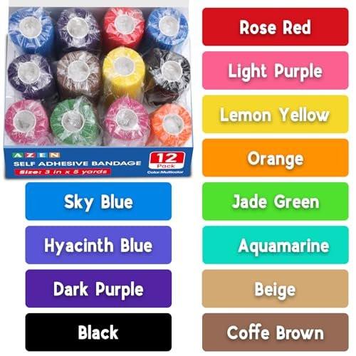 AZEN 24 Pack Self Adhesive Bandage Wrap, 3" X 5 Yards Elastic Cohesive Bandage Wrap, Color Athletic Tape, Vet Wrap, Ankle Tape, Tattoo Grip Tape Wrap - görsel 6
