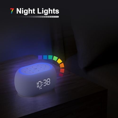 ANJANK White Noise Sound Machine Alarm Clock with Hi-Fi Bluetooth Speaker, 21 Soothing Sounds/7 Night Lights, 0-100% Dimmer/Sleep Timer/Volume Control, Soother for Adults Kids Sleeping, Bedroom, White - görsel 12