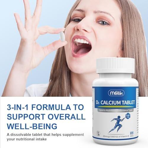 Mellk Calcium Supplement with Vitamin D3 1200 mg & Magnesium Mini - 186 Tablets, Unflavored, Slow Release Bone Health for Women and Men, Easy to Swallow, Sugar Free - görsel 9