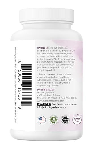 Micro Ingredients Multi Collagen Pills for – Five Types of Collagen : Contains Types I, II, III, V, and X to – Image 1