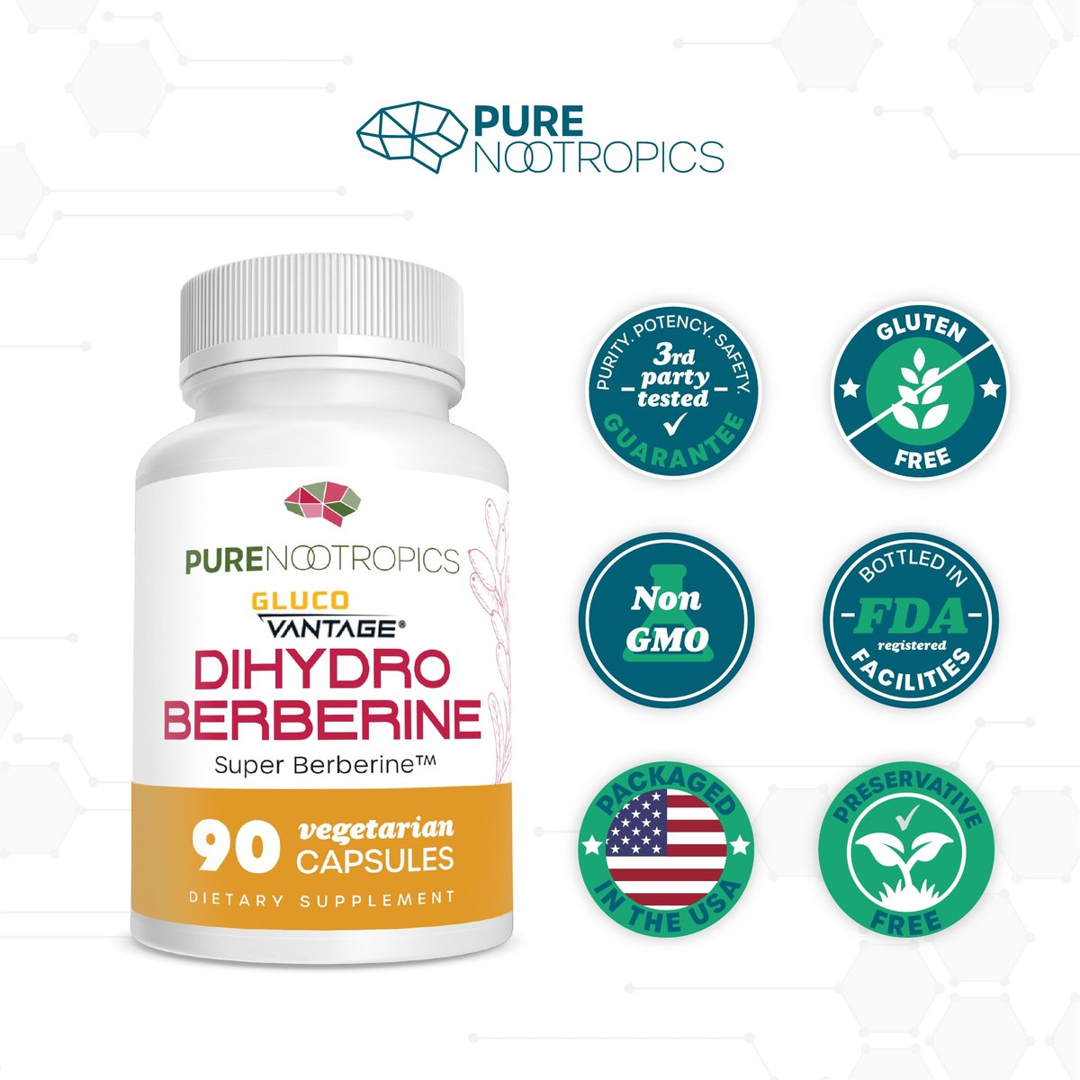 Pure Nootropics - Dihydroberberine Supplement (GlucoVantage) 100 mg, 90 Capsules | Super Berberine - görsel 3