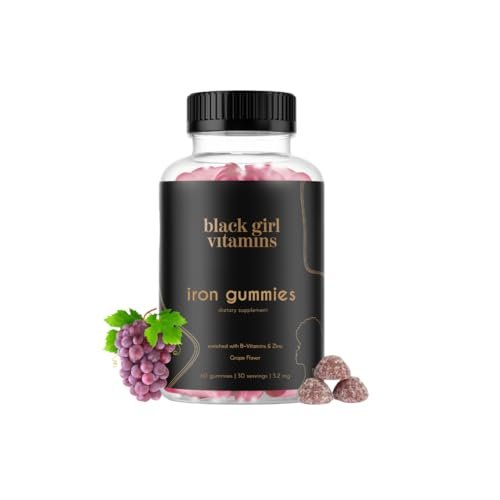 Black Girl Vitamins - Iron Gummies (20 mg), Supports Iron Deficiency & Anemia, Gluten-Free, Gelatin Free, Made in The USA (Grape, 60 Count) 30 Day Supply - görsel 2