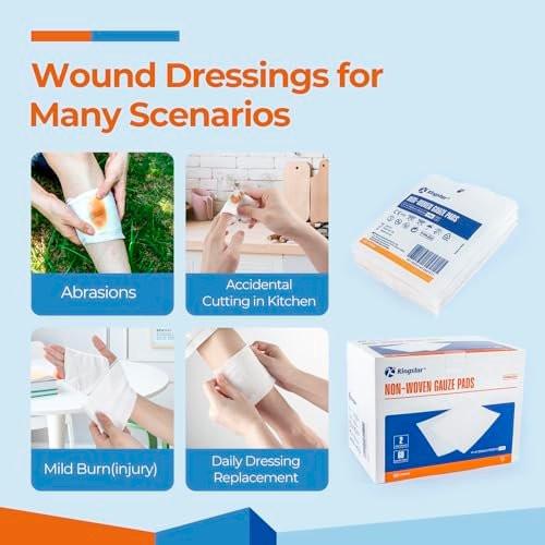 Kingstar Sterile Nonwoven Gauze Pads, 4"x 4" Wound Dressing, 120 Packs - 240 Pieces Superior Soft Sponge Pads, Higher Absorbent Gauze Compresses for Trauma or Post-Operative Wound Care - görsel 11