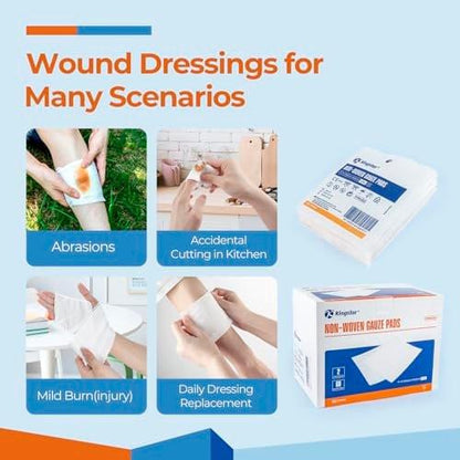 Kingstar Sterile Nonwoven Gauze Pads, 4"x 4" Wound Dressing, 120 Packs - 240 Pieces Superior Soft Sponge Pads, Higher Absorbent Gauze Compresses for Trauma or Post-Operative Wound Care