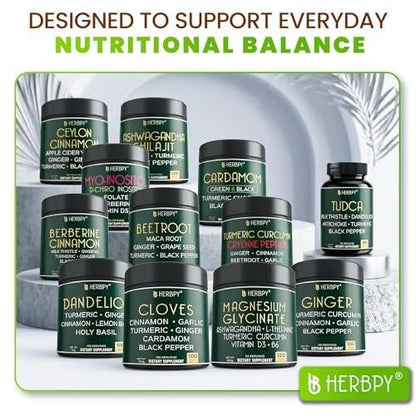 Herbpy 7in1 Clove Supplement 500mg Rich in Vitamins & Minerals Supports Digestion, Immune & Heart Health with Cinnamon, Turmeric, Ginger, Cardamom, Garlic & Black Pepper - 100 Vegan Capsules