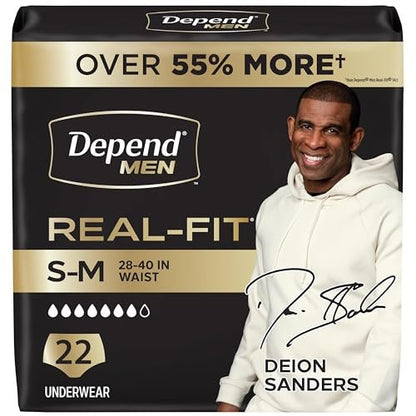 Depend Real Fit Adult Diapers, Incontinence Underwear for Men, Disposable, Maximum Absorbency, Small/Medium, Grey, 22 Count