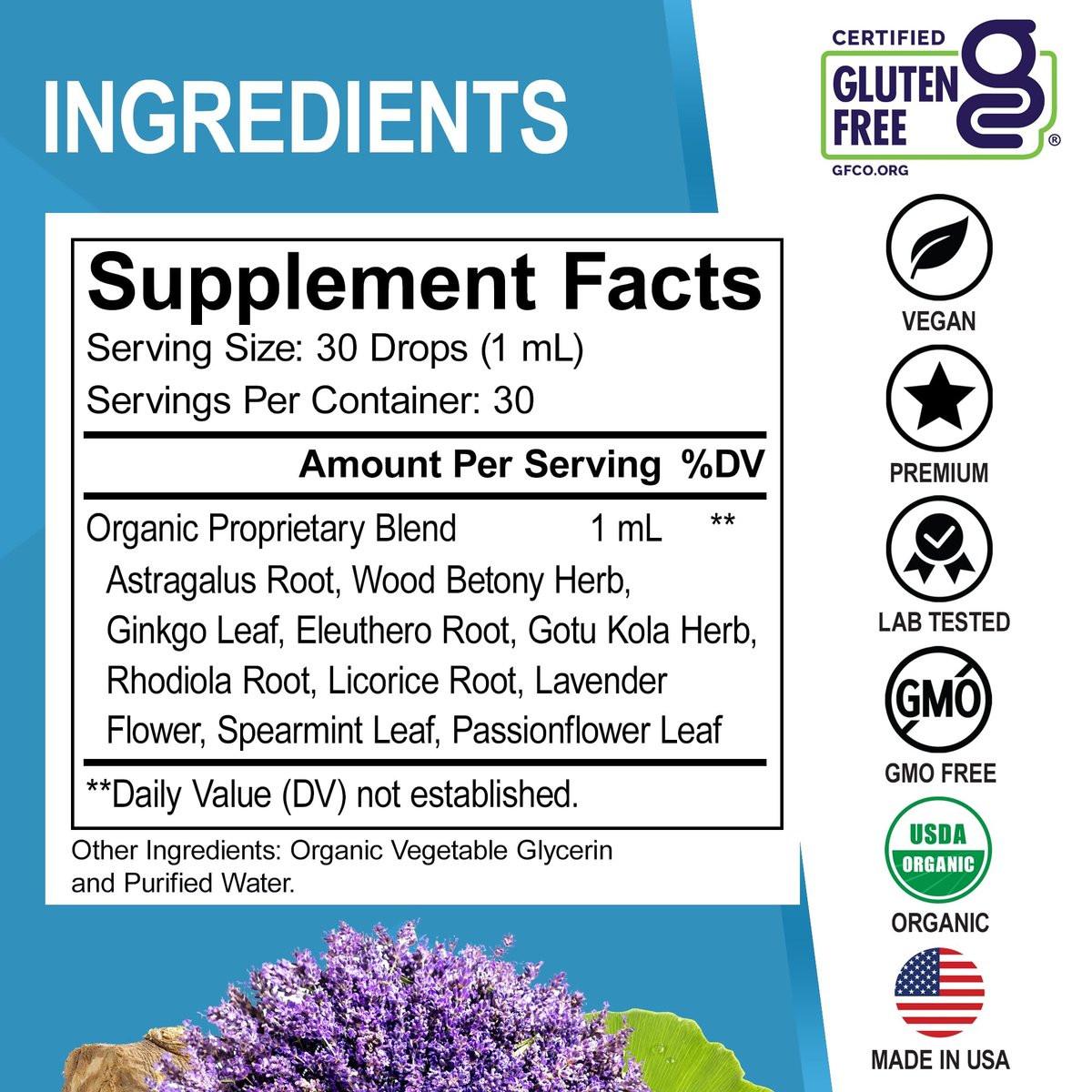 Adrenal Support Supplements Liquid Drops - Organic Adrenal and Focus Supplement, Cortisol Manager Adaptogen Adults, Ginkgo Biloba for Kids Calm - Natural Brain and Memory Fatigue Stress Attention 1oz - görsel 11